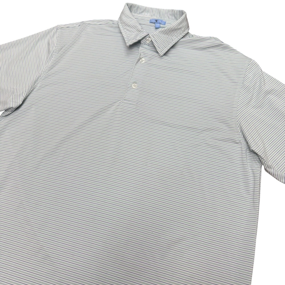 GenTeal Polo Shirt Mens Large Green Blue Striped Performance Short Sleeve Golf